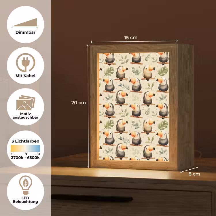 Toekans - Exotisch - Kleurrijk Light Box met kabel (Kinderlampje) klein 904 -USP_websiteoverzichtDE