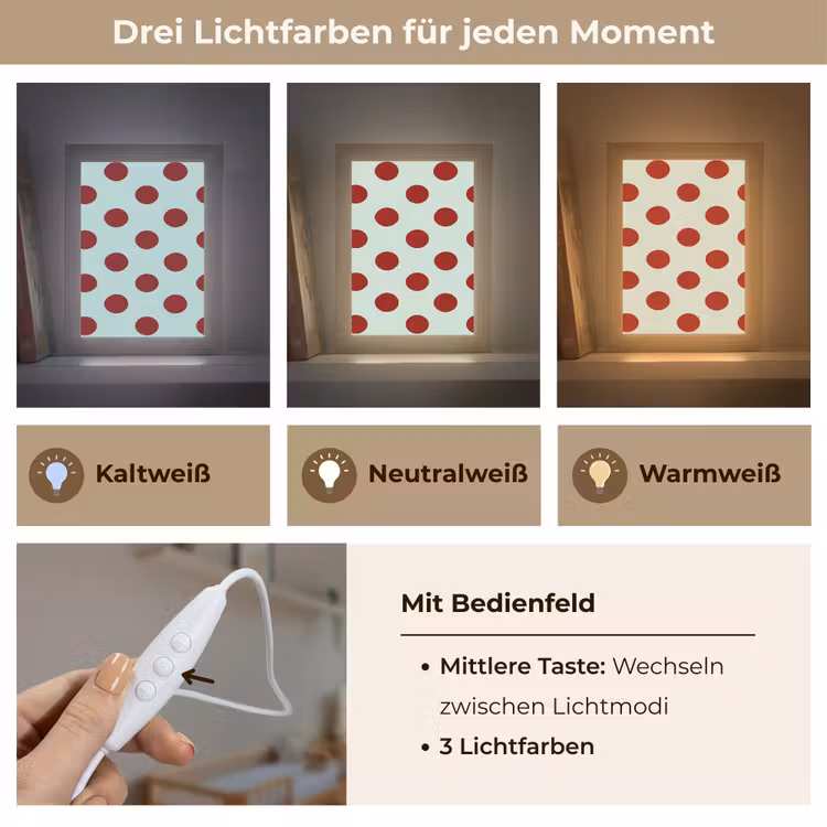 Polka - Dots - Rood Light Box met kabel (Kinderlampje) klein 904 -USP_lichtkleurDE