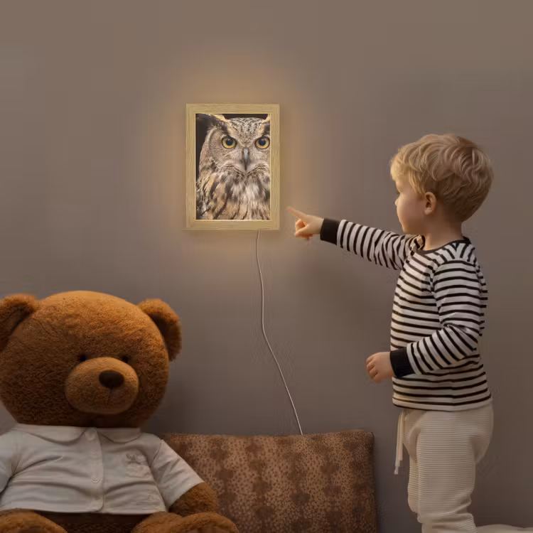 Oehoe - Uil - Portret - Bruin Light Box met kabel (Kinderlampje) klein -sfeer4a_kind
