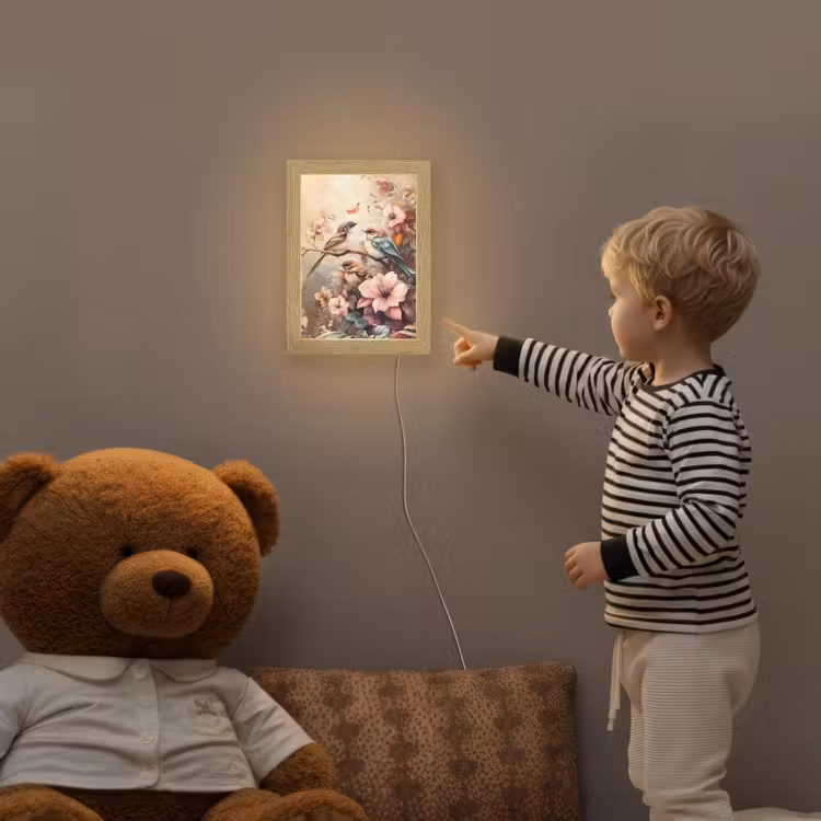 Vogels - Bloemen - Roze - Pastel Light Box met kabel klein -sfeer4a_kind
