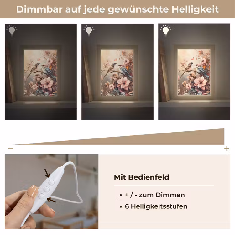 Vogels - Bloemen - Roze - Pastel Light Box met kabel klein -USP_dimbaarDE