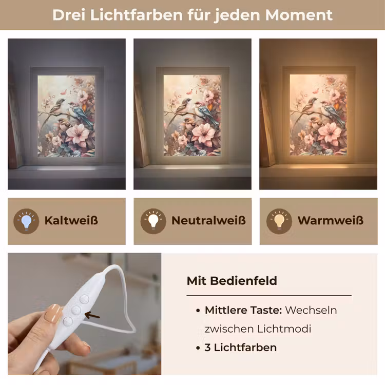 Vogels - Bloemen - Roze - Pastel Light Box met kabel klein -USP_lichtkleurDE
