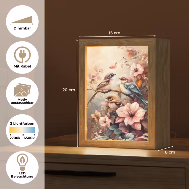 Vogels - Bloemen - Roze - Pastel Light Box met kabel (Kinderlampje) klein -USP_websiteoverzichtDE