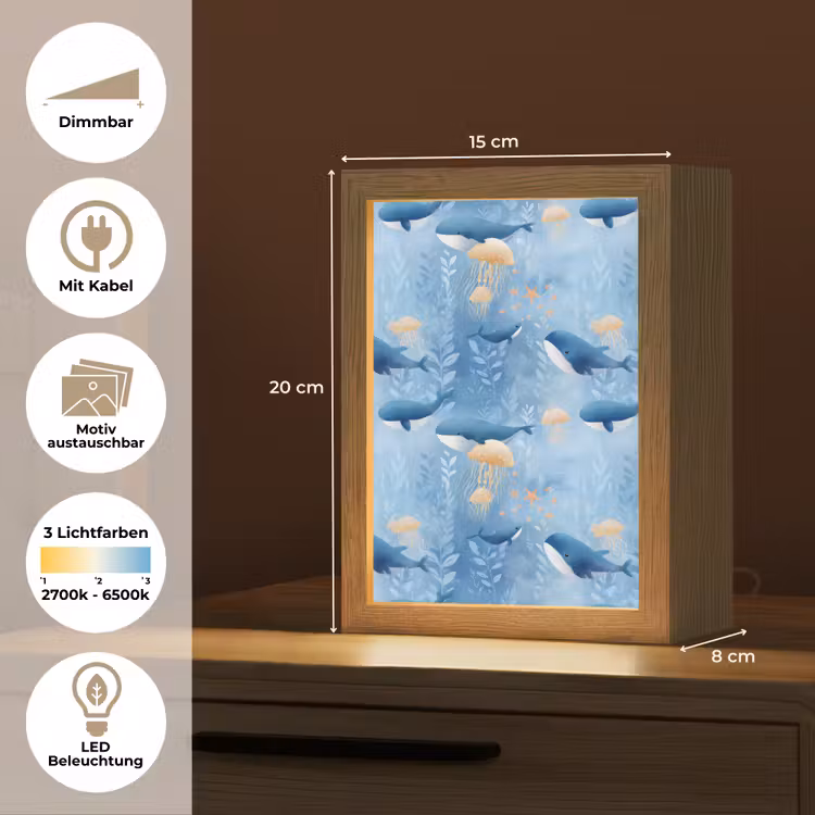 Walvissen - Oceaan - Blauw Light Box met kabel (Kinderlampje) klein 904 -USP_websiteoverzichtDE