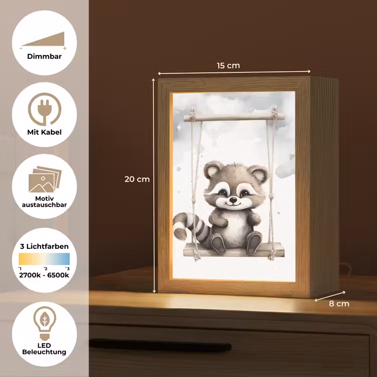 Wasbeer - Dier - Kinderen Light Box met kabel (Kinderlampje) klein -USP_websiteoverzichtDE