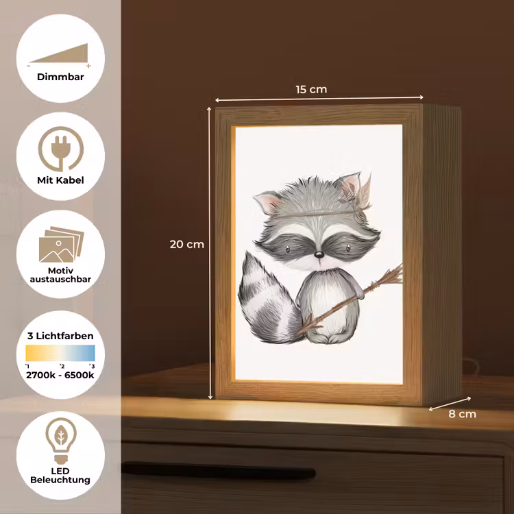 Wasbeer - Dier - Bosdieren Light Box met kabel (Kinderlampje) klein -USP_websiteoverzichtDE