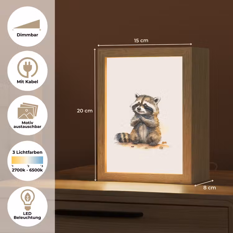 Wasbeer - Waterverf - Kleuren - Dieren - Kids Light Box met kabel (Kinderlampje) klein -USP_websiteoverzichtDE