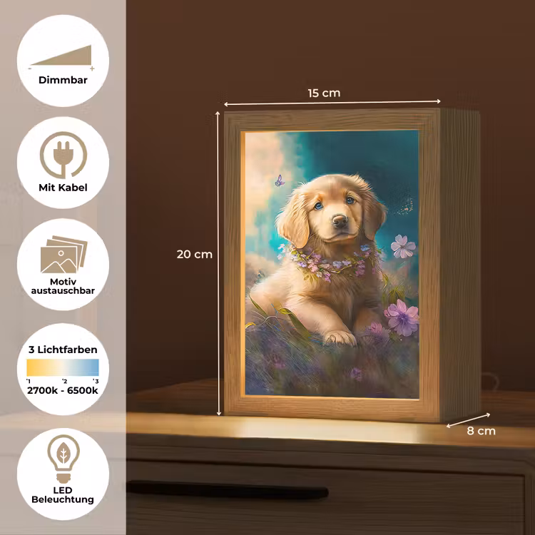 Puppy - Bloemenkrans - Vlinder - Hond - Golden retriever Light Box met kabel (Kinderlampje) klein -USP_websiteoverzichtDE