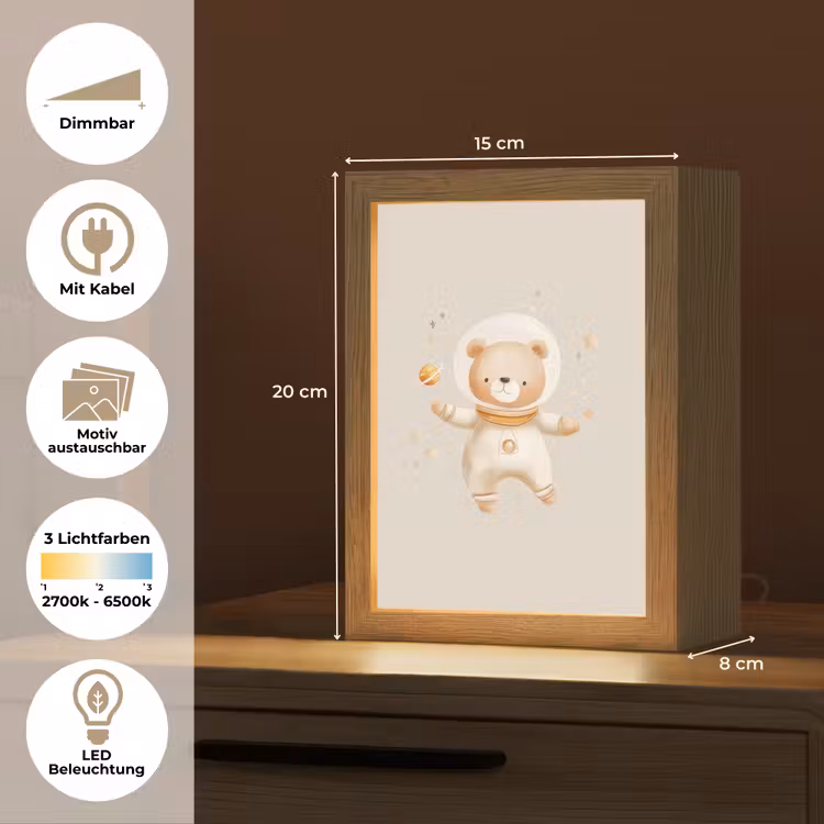 Ruimtebeer - Sterren - Beige Light Box met kabel (Kinderlampje) klein -USP_websiteoverzichtDE