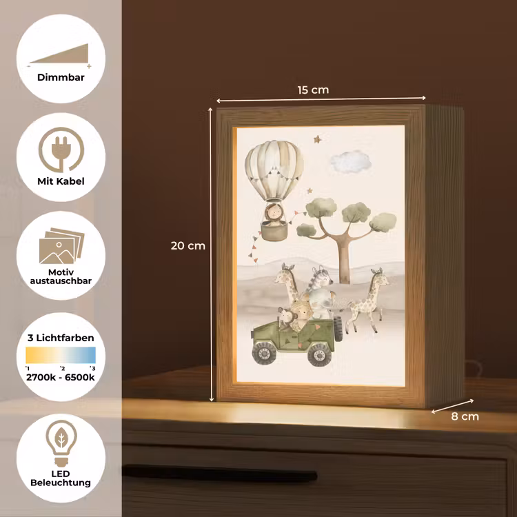 Wilde dieren - Safari - Watercolor - Luchtballon Light Box met kabel (Kinderlampje) klein -USP_websiteoverzichtDE