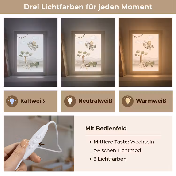 Wilde dieren - Safari - Pastel kleuren - Watercolor - Vliegtuig Light Box met kabel klein -USP_lichtkleurDE