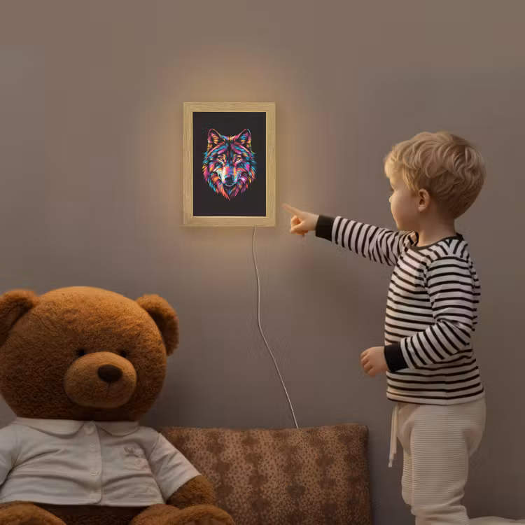 Wolf - Kleurrijk - Zwart - Dieren - Neon Light Box met kabel klein -sfeer4a_kind