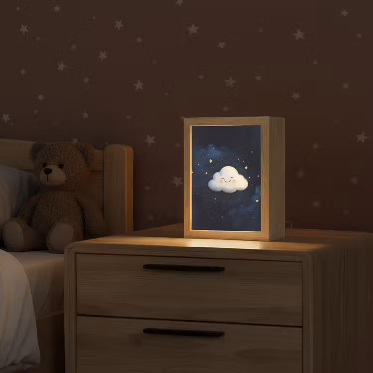 Wolkje - Gezichtje - Sterren - Donkerblauw Light Box met kabel klein -sfeer1_kind