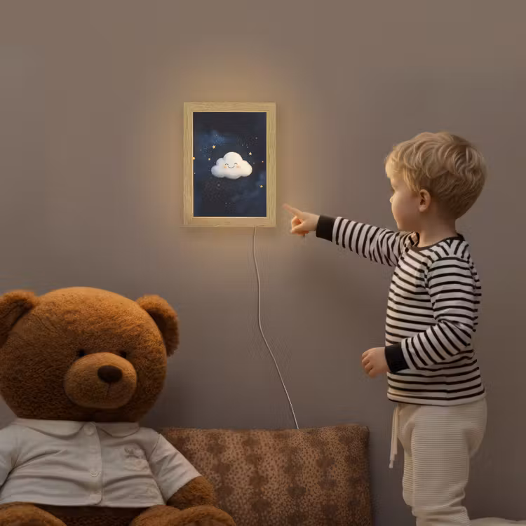 Wolkje - Gezichtje - Sterren - Donkerblauw Light Box met kabel klein -sfeer4a_kind