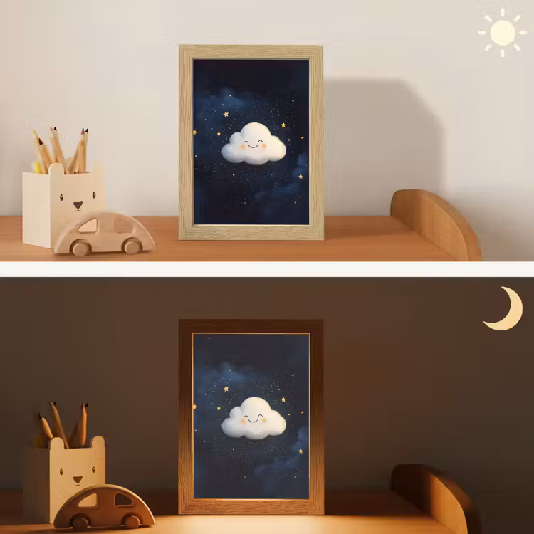 Wolkje - Gezichtje - Sterren - Donkerblauw Light Box met kabel klein -sfeer3_kind