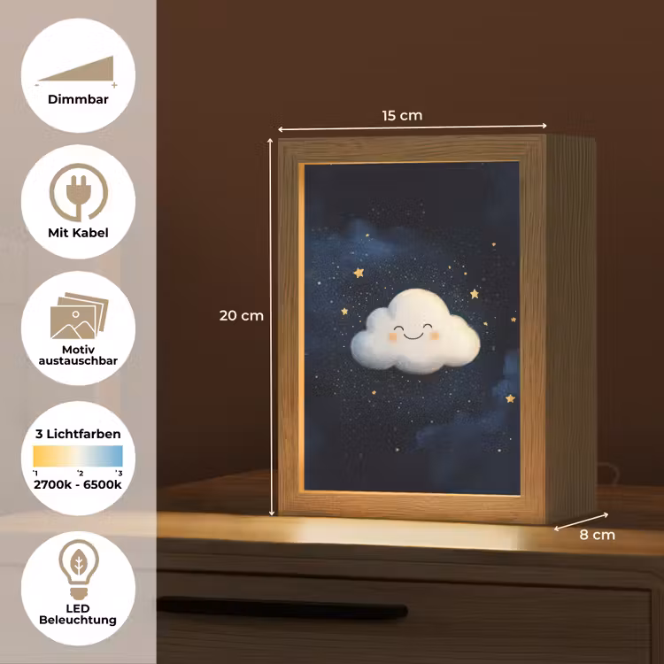 Wolkje - Gezichtje - Sterren - Donkerblauw Light Box met kabel (Kinderlampje) klein -USP_websiteoverzichtDE