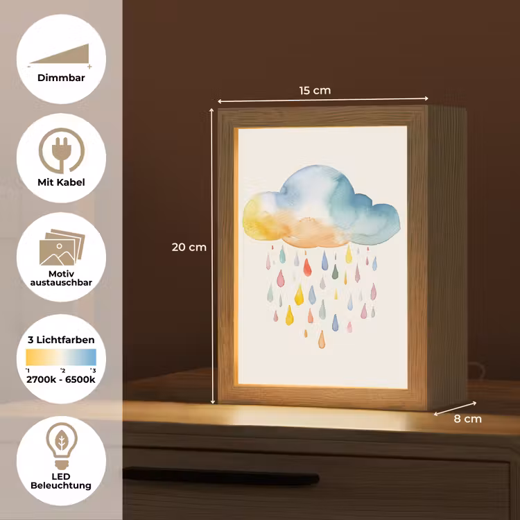 Wolk - Regen - Watercolor - Kleurrijk Light Box met kabel (Kinderlampje) klein -USP_websiteoverzichtDE