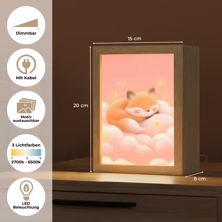 Wolken - Vos - Oranje - Sterren Light Box met kabel (Kinderlampje) klein -USP_websiteoverzichtDE