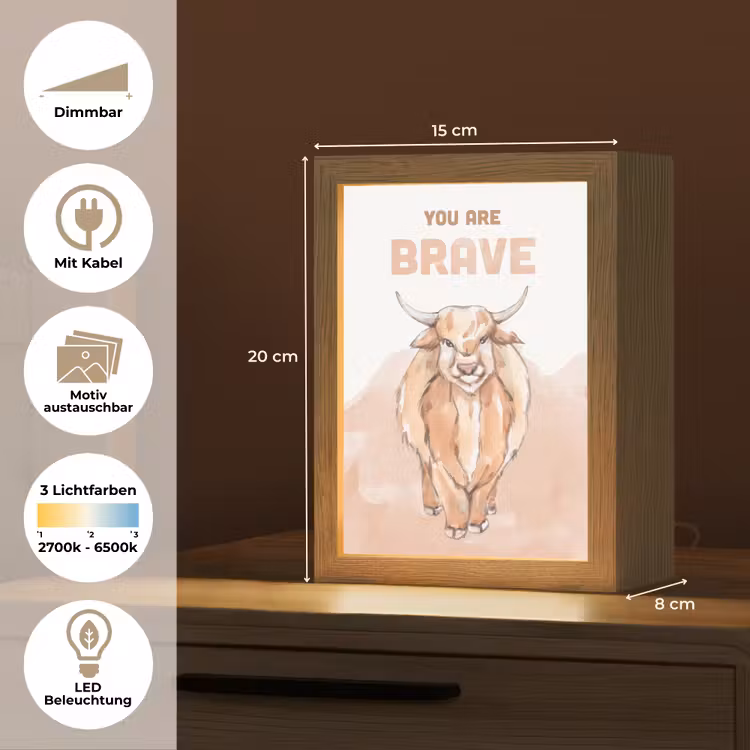 Yak - Oranje - Quote - 'You are brave' Light Box met kabel (Kinderlampje) klein -USP_websiteoverzichtDE