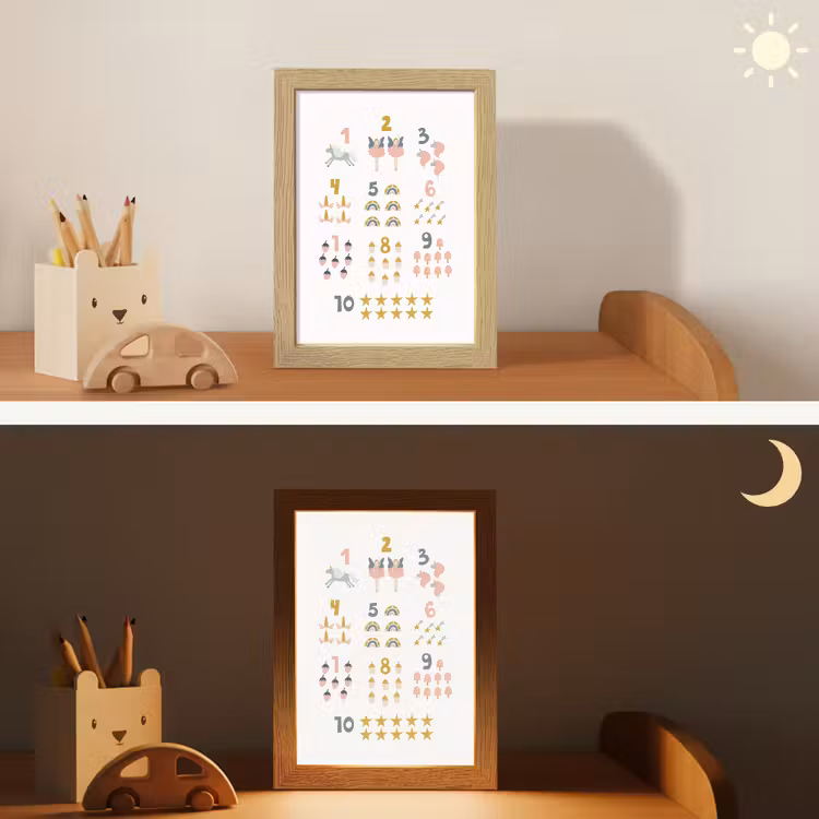 Getallen - Educatief - Leren tellen - Cijfers oefenen voor kinderen - Roze - Eenhoorn - Regenboog Light Box met kabel klein -sfeer3_kind