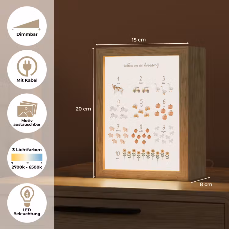 Getallen tellen - Educatief - Cijfers leren - Boerderij Light Box met kabel (Kinderlampje) klein -USP_websiteoverzichtDE