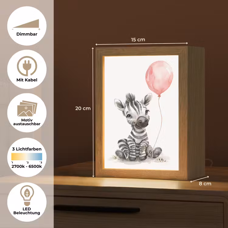 Zebra - Baby - Dieren - Roze ballon Light Box met kabel (Kinderlampje) klein -USP_websiteoverzichtDE