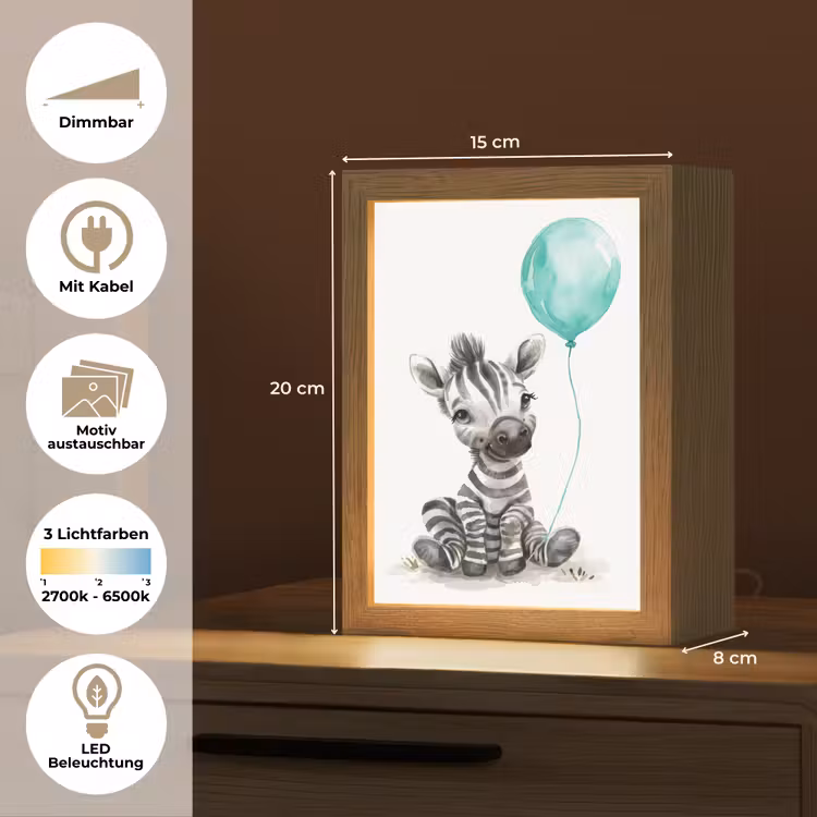 Zebra - Baby dier - Blauwe ballon Light Box met kabel (Kinderlampje) klein -USP_websiteoverzichtDE