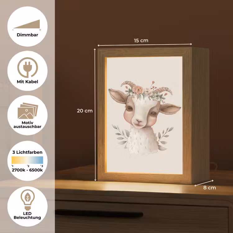 Geit - Dier - Bohemian - Bloemen - Boho Light Box met kabel (Kinderlampje) klein -USP_websiteoverzichtDE