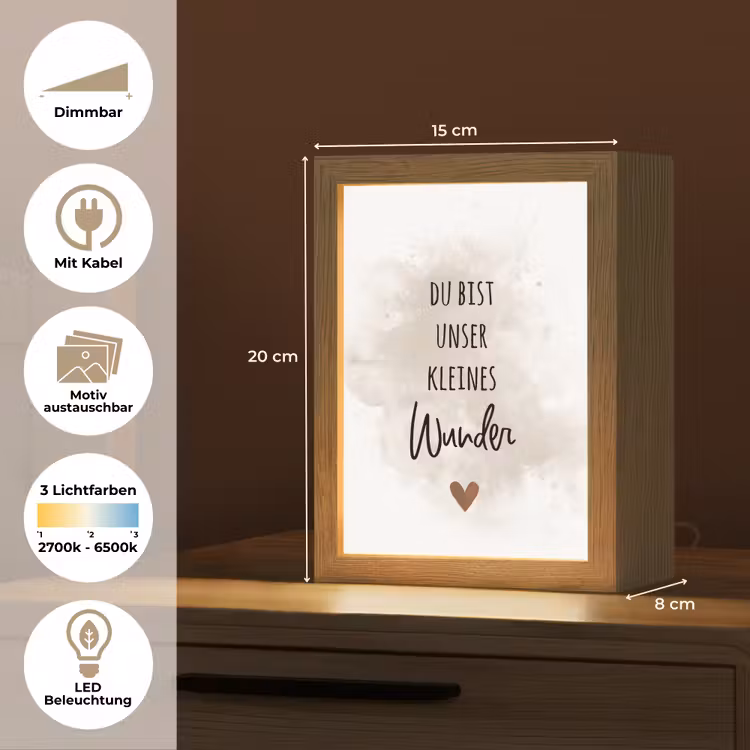 Quote - Wonder - Beige - Wit - Hart Light Box met kabel (Kinderlampje) klein -USP_websiteoverzichtDE