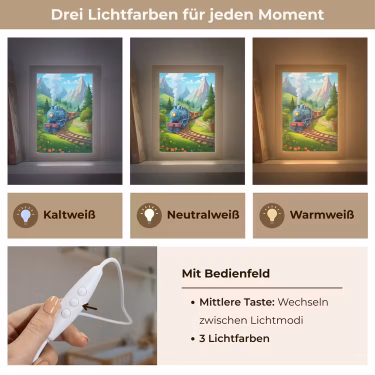 Trein - Bloemen - Kinderen - Natuur Light Box met kabel klein -USP_lichtkleurDE