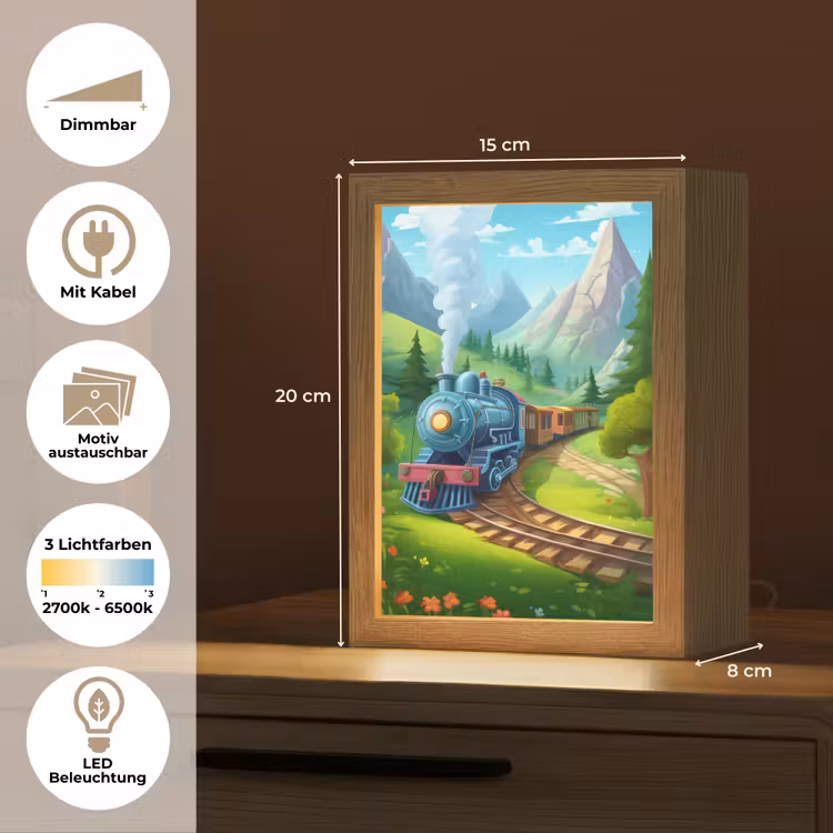 Trein - Bloemen - Kinderen - Natuur Light Box met kabel (Kinderlampje) klein -USP_websiteoverzichtDE