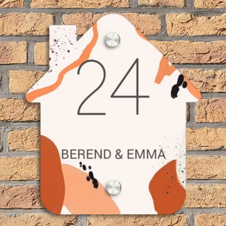 Abstract oranje - Klassiek Naambord Huisje klein -sfeer5