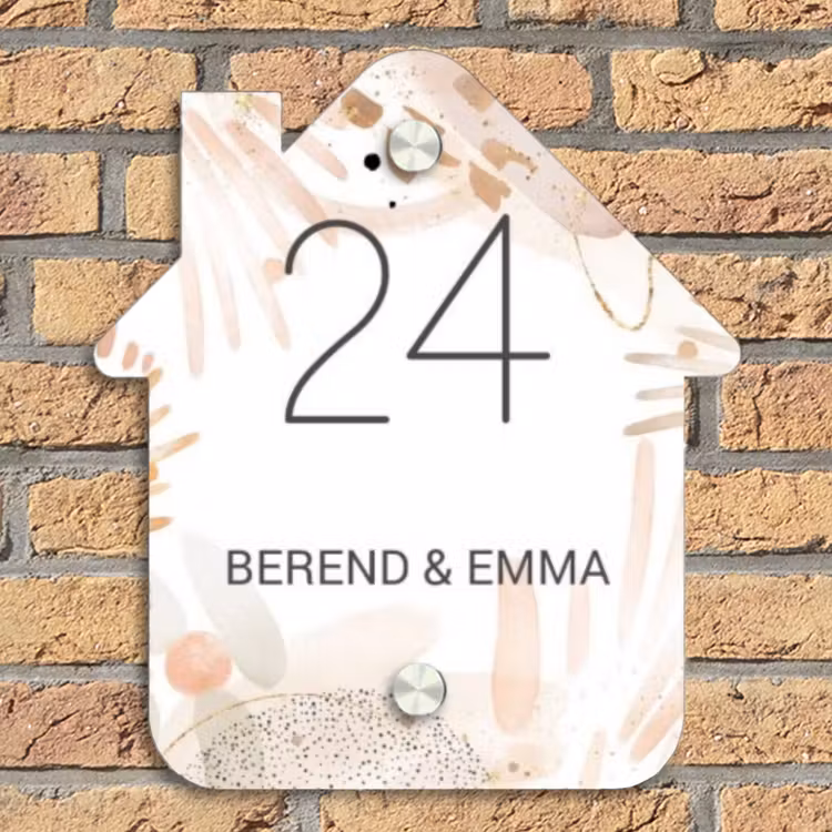 Abstract beige - Klassiek Naambord Huisje klein -sfeer5