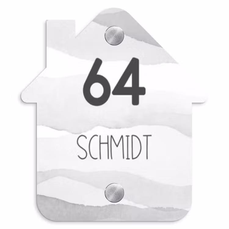 Aquarel - Grijs - Modern Naambord Huisje klein -3d