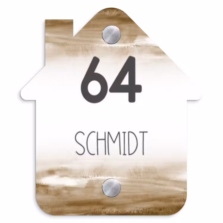 Aquarelachtergrond - Bruin - Modern Naambord Huisje klein -3d