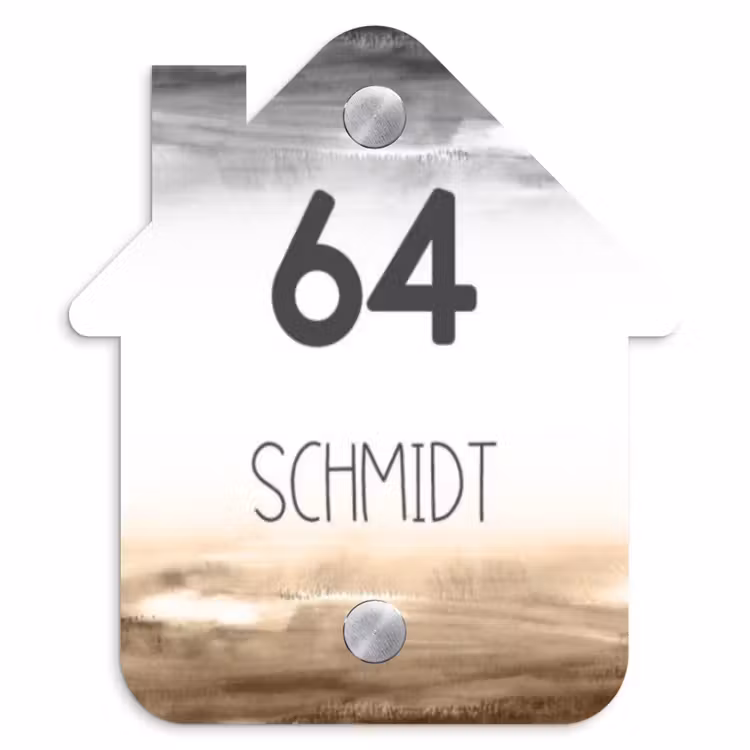 Aquarelachtergrond - Zwart beige - Modern Naambord Huisje klein -3d