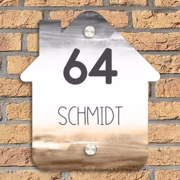 Aquarelachtergrond - Zwart beige - Modern Naambord Huisje klein -sfeer5