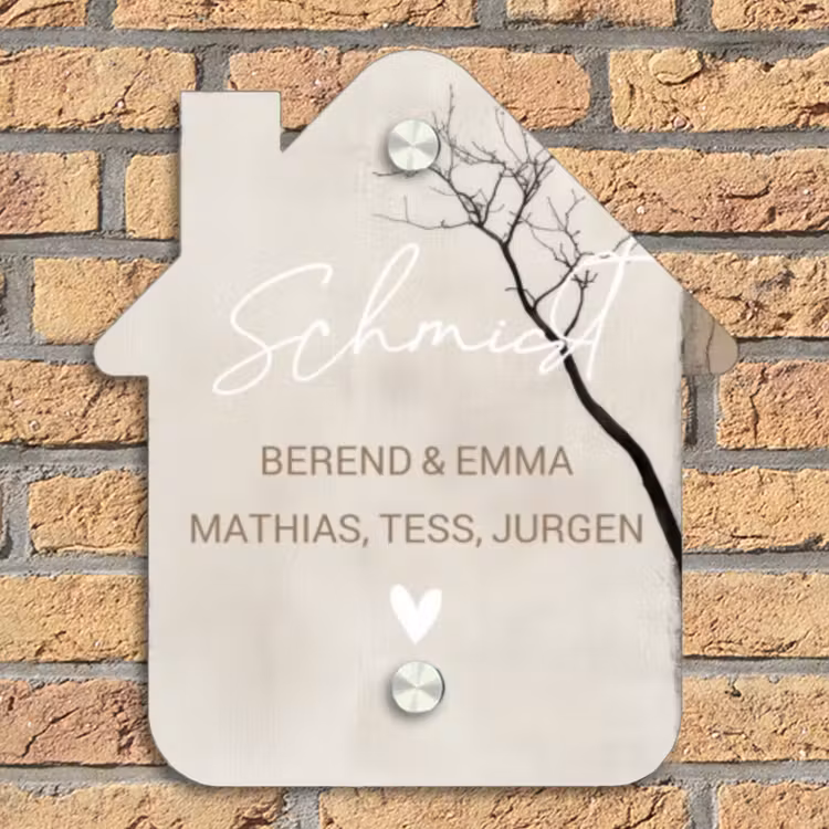 Boomsilhouet beige achtergrond - Sierlijk Naambord Huisje klein -sfeer5