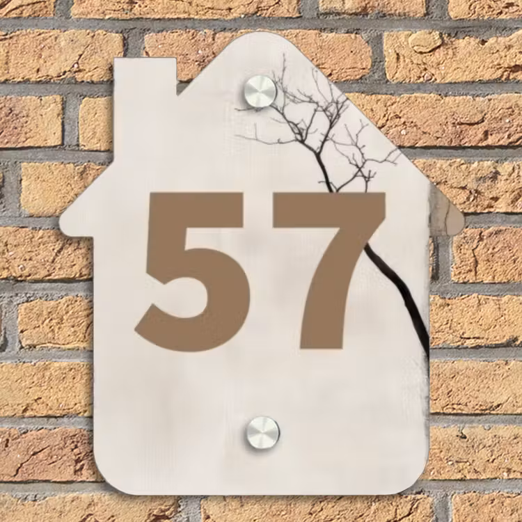 Boomsilhouet beige achtergrond - Traditioneel Naambord Huisje klein -sfeer5