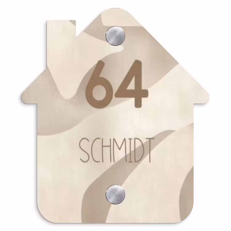 Beige organisch - Modern Naambord Huisje klein -3d