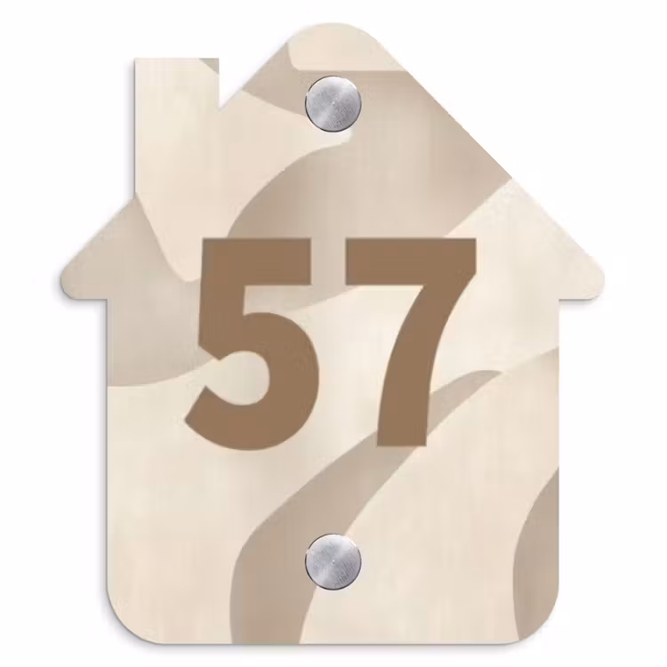 Beige organisch - Traditioneel Naambord Huisje klein -3d
