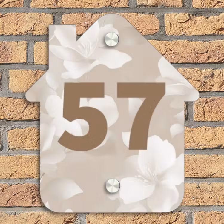 Beigefarbene Blumen - Traditionell Naambord Huisje klein -sfeer5