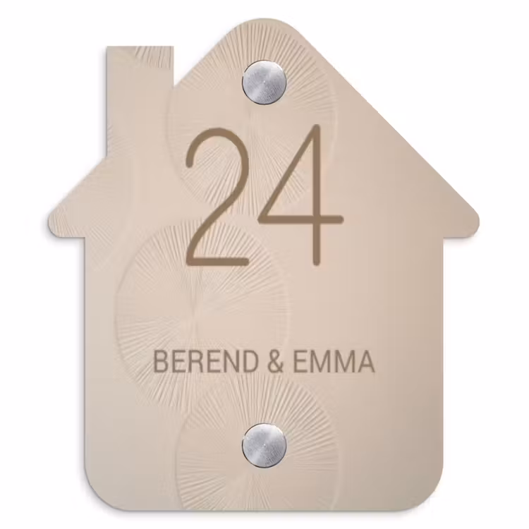 Beige reliëf lijnen - Klassiek Naambord Huisje klein -3d