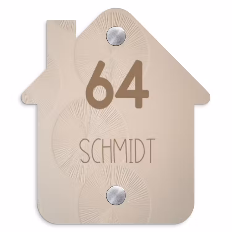 Beige reliëf lijnen - Modern Naambord Huisje klein -3d
