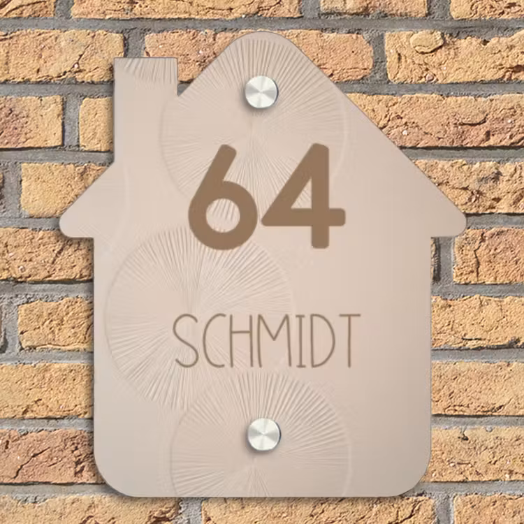 Beige reliëf lijnen - Modern Naambord Huisje klein -sfeer5