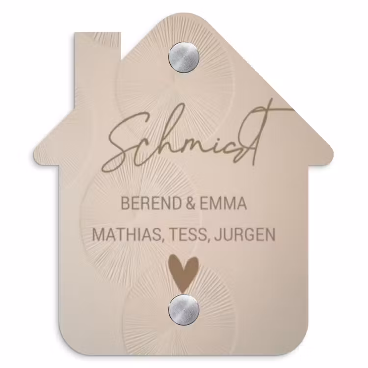 Beige reliëf lijnen - Sierlijk Naambord Huisje klein -3d