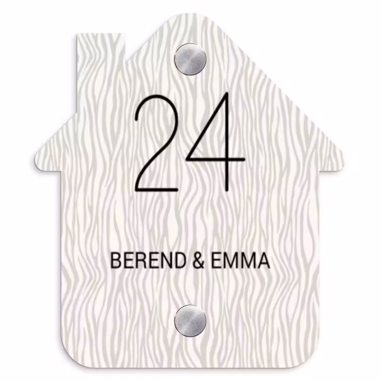 Beige golvende strepen - Klassiek Naambord Huisje klein -3d
