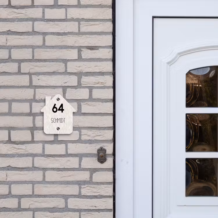 Beige golvende strepen - Modern Naambord Huisje klein -sfeer1