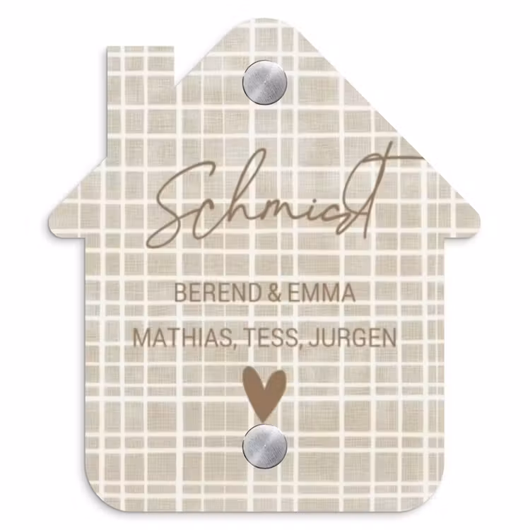 Beige raster - Sierlijk Naambord Huisje klein -3d
