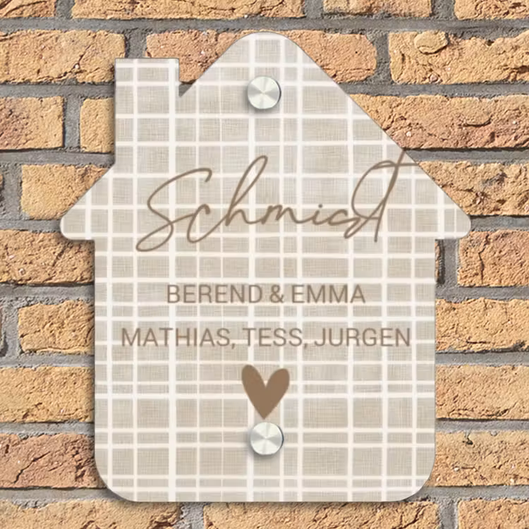 Beige raster - Sierlijk Naambord Huisje klein -sfeer5